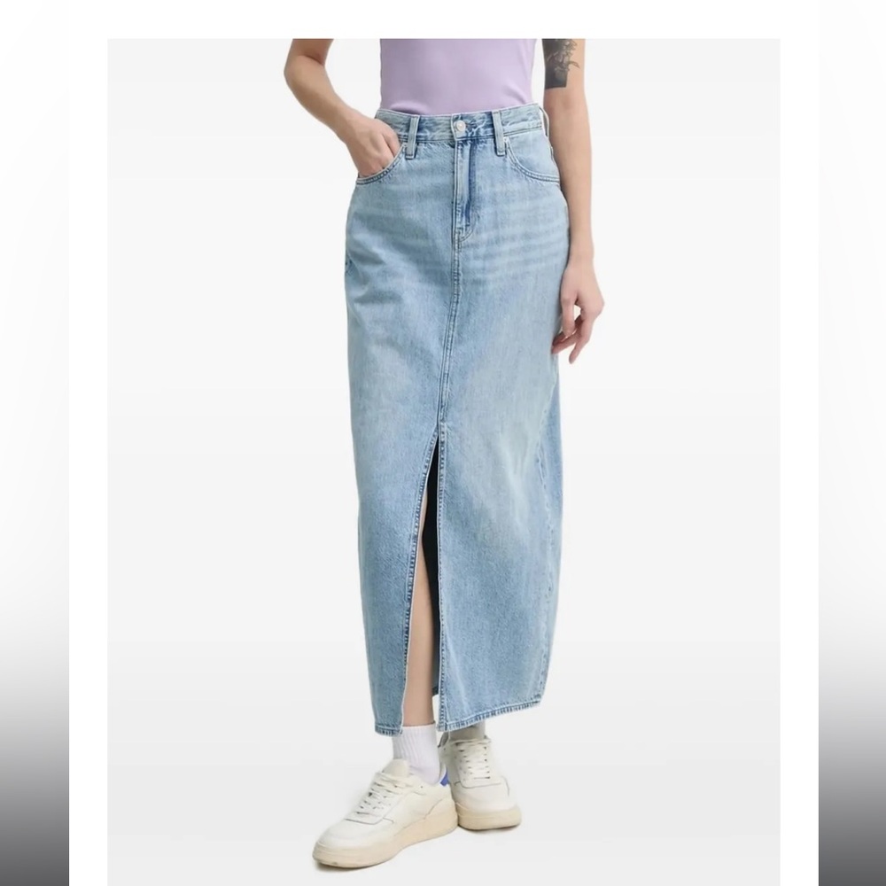 Denim Centre split midi straight skirt